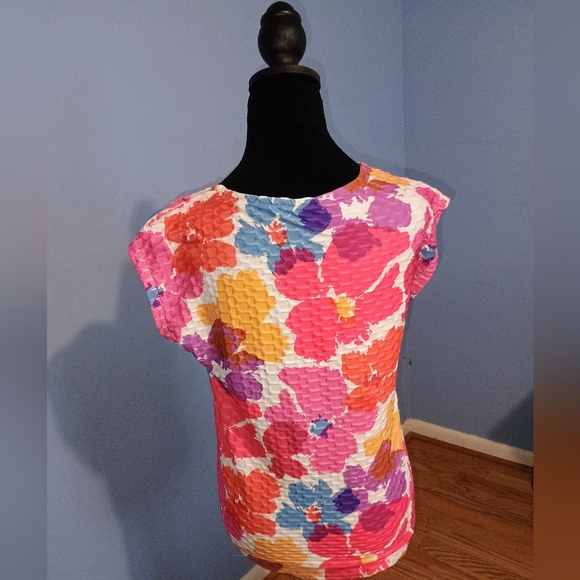 🧡🤍🩷💙 EUC Womens SP Neon Floral Print Blouse Top Spring Summer Fun Party - Picture 2 of 3